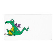 silly goofy cartoon green dragon personalized shipping label