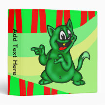 Silly Green Cartoon Cat Avery Binder