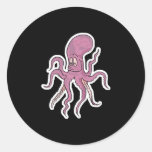 silly grinning pink octopus round sticker