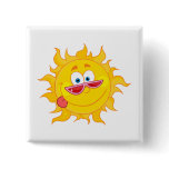 silly happy sun cartoon wearing shades pinback button