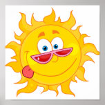 silly happy sun cartoon wearing shades posters