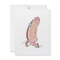silly hot dog in bun cartoon character invites