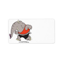 silly jogger jogging elephant cartoon personalized address label