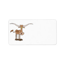 silly longhorn cow cartoon character personalized address label