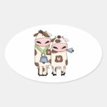 silly moo cow couple cartoon oval sticker