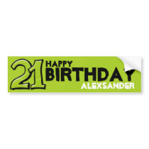 Silly Number 21 green Birthday Long Sticker