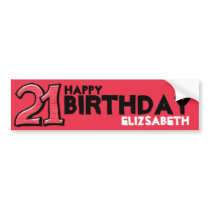 Silly Number 21 red Birthday Long Sticker