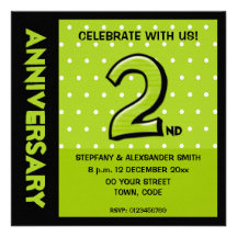 Silly Number 2 green dots Anniversary Invitation