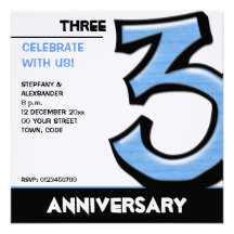 Silly Number 3 blue Anniversary Invitation