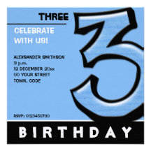 Silly Number 3 blue Birthday Party Invitation