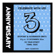Silly Number 3 blue dots Anniversary Invitation