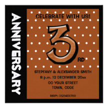 Silly Number 3 chocolate dots Anniversary Invite