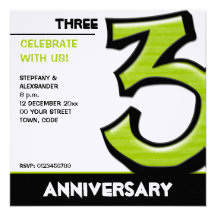 Silly Number 3 green Anniversary Invitation