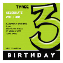 Silly Number 3 green Birthday Party Invitation