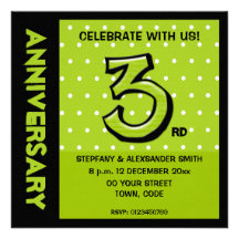 Silly Number 3 green dots Anniversary Invite