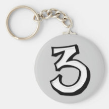 Silly Number 3 white Keychain