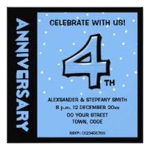 Silly Number 4 blue dots Anniversary Invitation