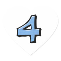 Silly Number 4 blue white Heart Sticker