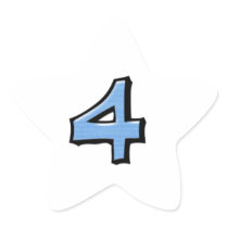Silly Number 4 blue white Star Sticker