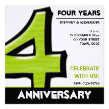 Silly Number 4 green Anniversary Invitation
