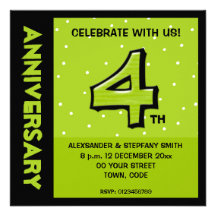 Silly Number 4 green dots Anniversary Invite