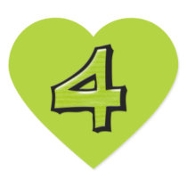 Silly Number 4 green Heart Sticker