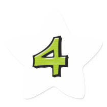 Silly Number 4 green white Star Sticker
