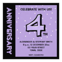 Silly Number 4 lavender dots Anniversary Invite
