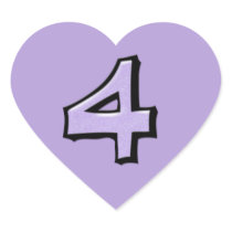 Silly Number 4 lavender Heart Sticker