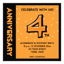 Silly Number 4 orange dots Anniversary Invite
