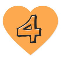 Silly Number 4 orange Heart Sticker