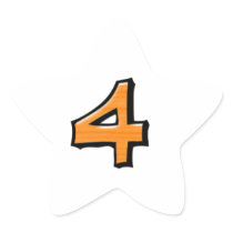 Silly Number 4 orange white Star Sticker
