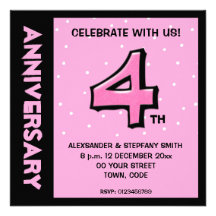 Silly Number 4 pink dots Anniversary Invite