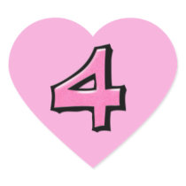 Silly Number 4 pink Heart Sticker