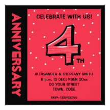 Silly Number 4 red dots Anniversary Invite