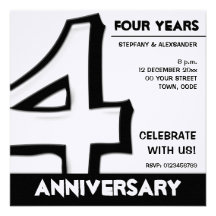 Silly Number 4 white Anniversary Invitation