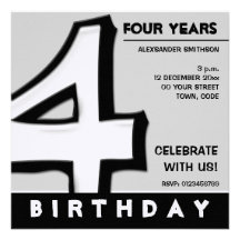 Silly Number 4 white Birthday Party Invitation