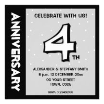 Silly Number 4 white dots Anniversary Invitation