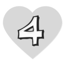 Silly Number 4 white Heart Sticker