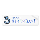 Silly Numbers 3 blue Birthday Bumper Sticker