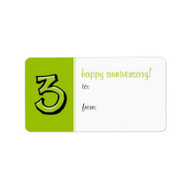 Silly Numbers 3 green Anniversary Gift Label