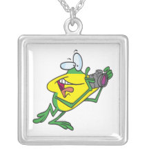 silly photographer frog cartoon pendant