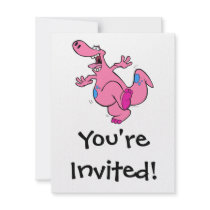silly pink dancing dinosaur dino invites