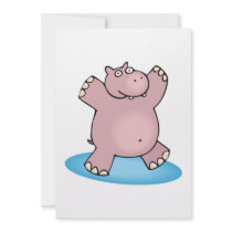 silly pink dancing hippo personalized invite