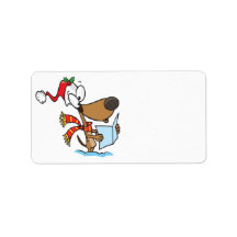 silly puppy singing xmas carols cartoon personalized address labels