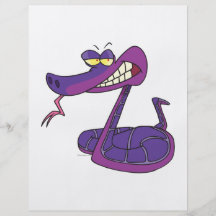 silly purple snake cartoon flyer design