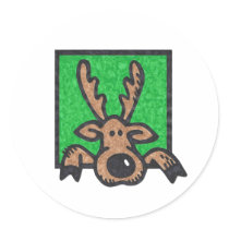 Silly Reindeer Green too Round Stickers