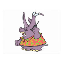 silly rhino on a cellphone cartoon postcards