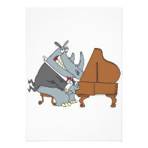silly rhino playing piano pianist cartoon invitation