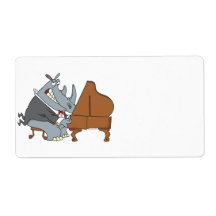 silly rhino playing piano pianist cartoon custom shipping labels